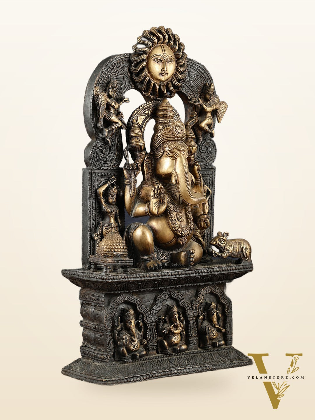 Brass Lord Ganesha Statue – 20" Height, Antique Chola Style, Dual-Tone Finish