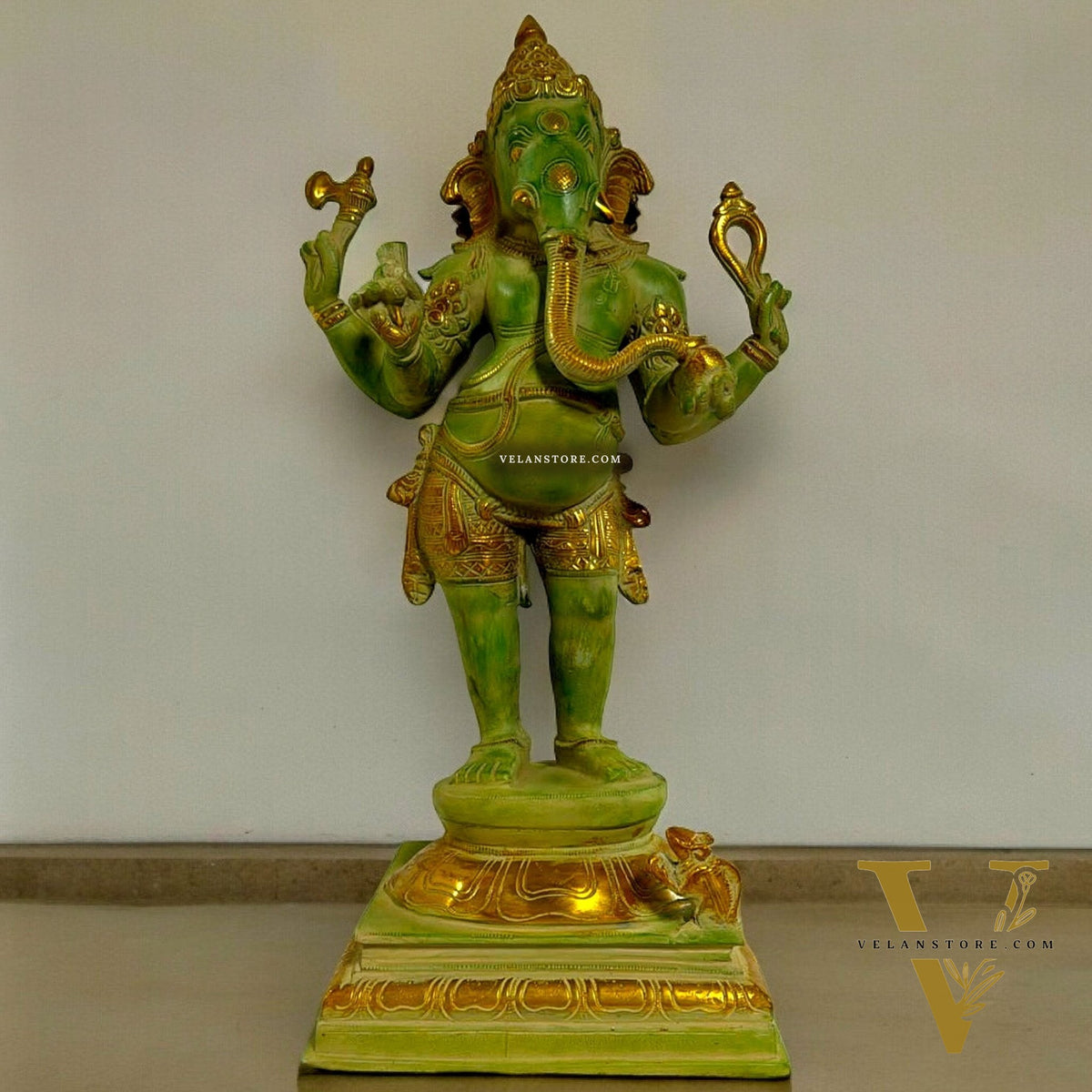 Brass Lord Ganesha Statue - 20 Inch, Green Sand Finish