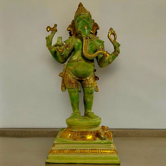 Brass Lord Ganesha Statue - 20 Inch, Green Sand Finish