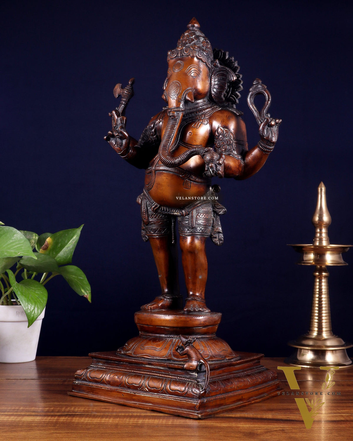 Brass Lord Ganesha Statue - 20 Inches | Antique Bronze Finish