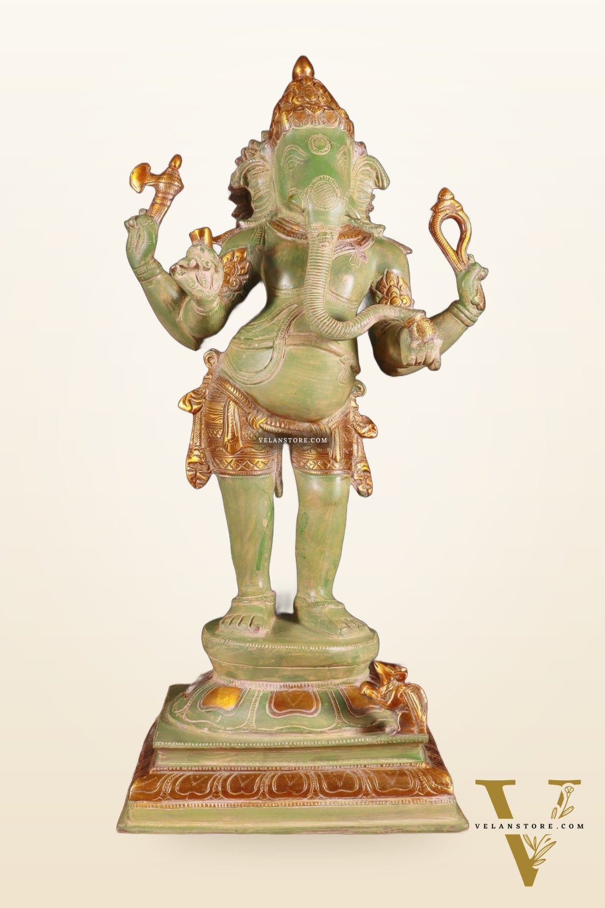 Brass Lord Ganesha Statue - 20 Inches | Antique Green patina