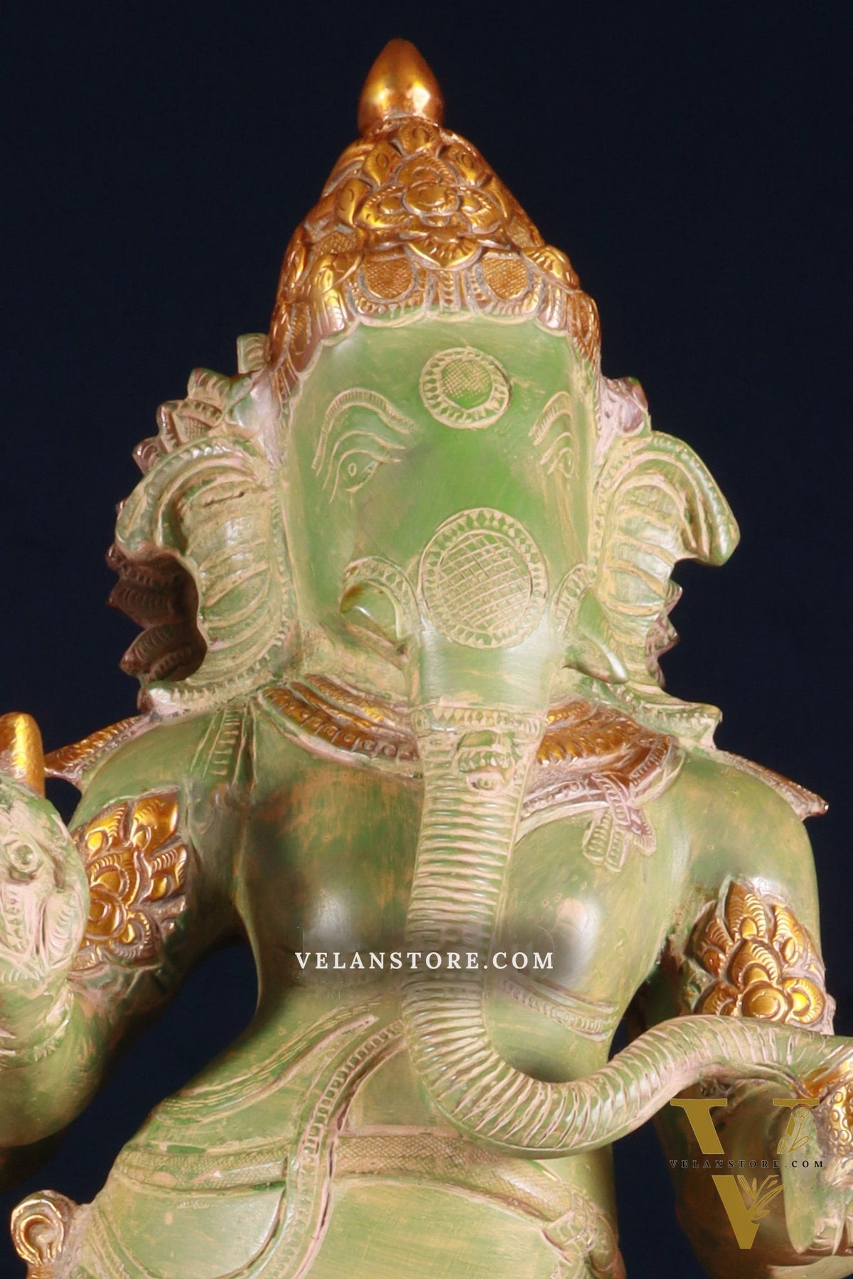 Brass Lord Ganesha Statue - 20 Inches | Antique Green patina