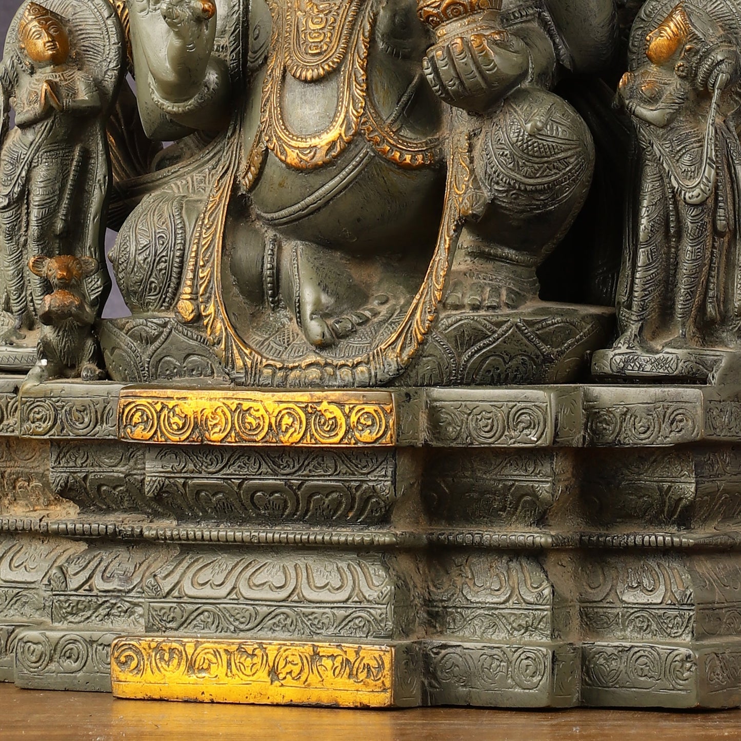 Brass Lord Ganesha Statue - Antique Tone with Riddhi Siddhi 18 inch