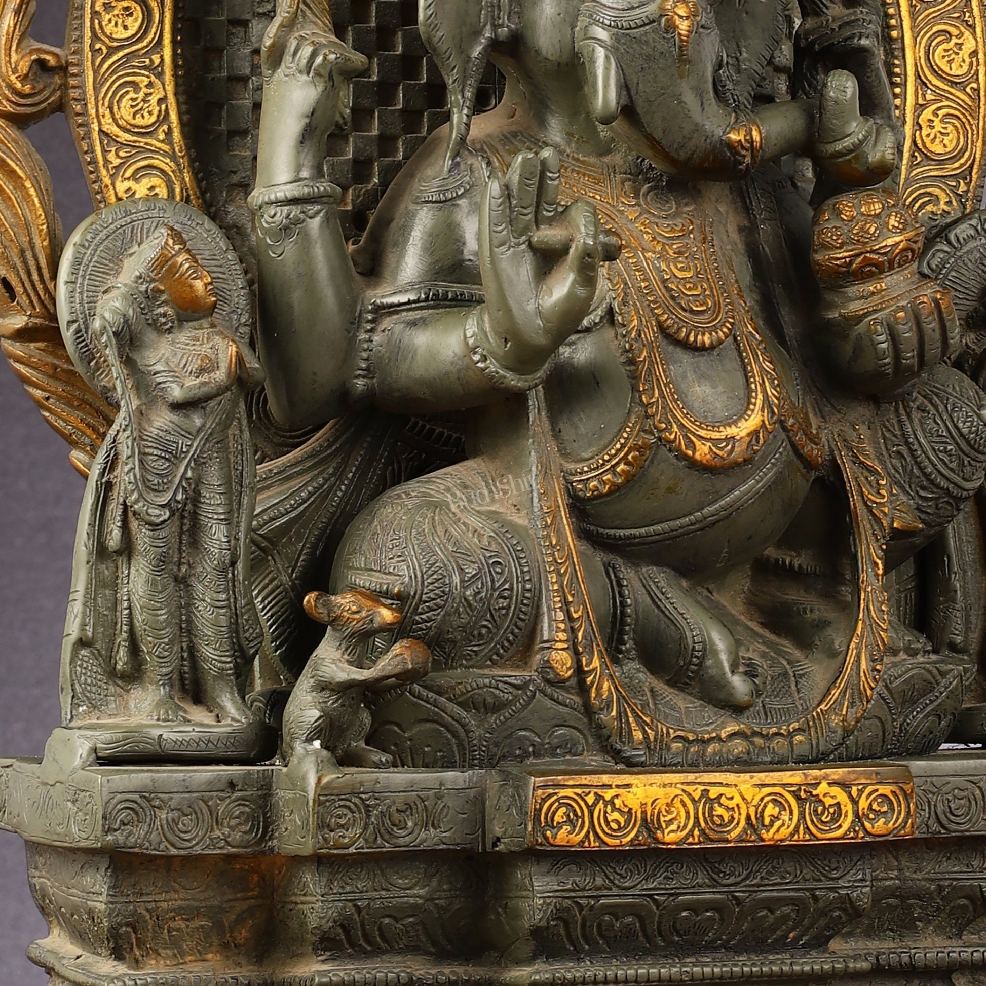 Brass Lord Ganesha Statue - Antique Tone with Riddhi Siddhi 18 inch