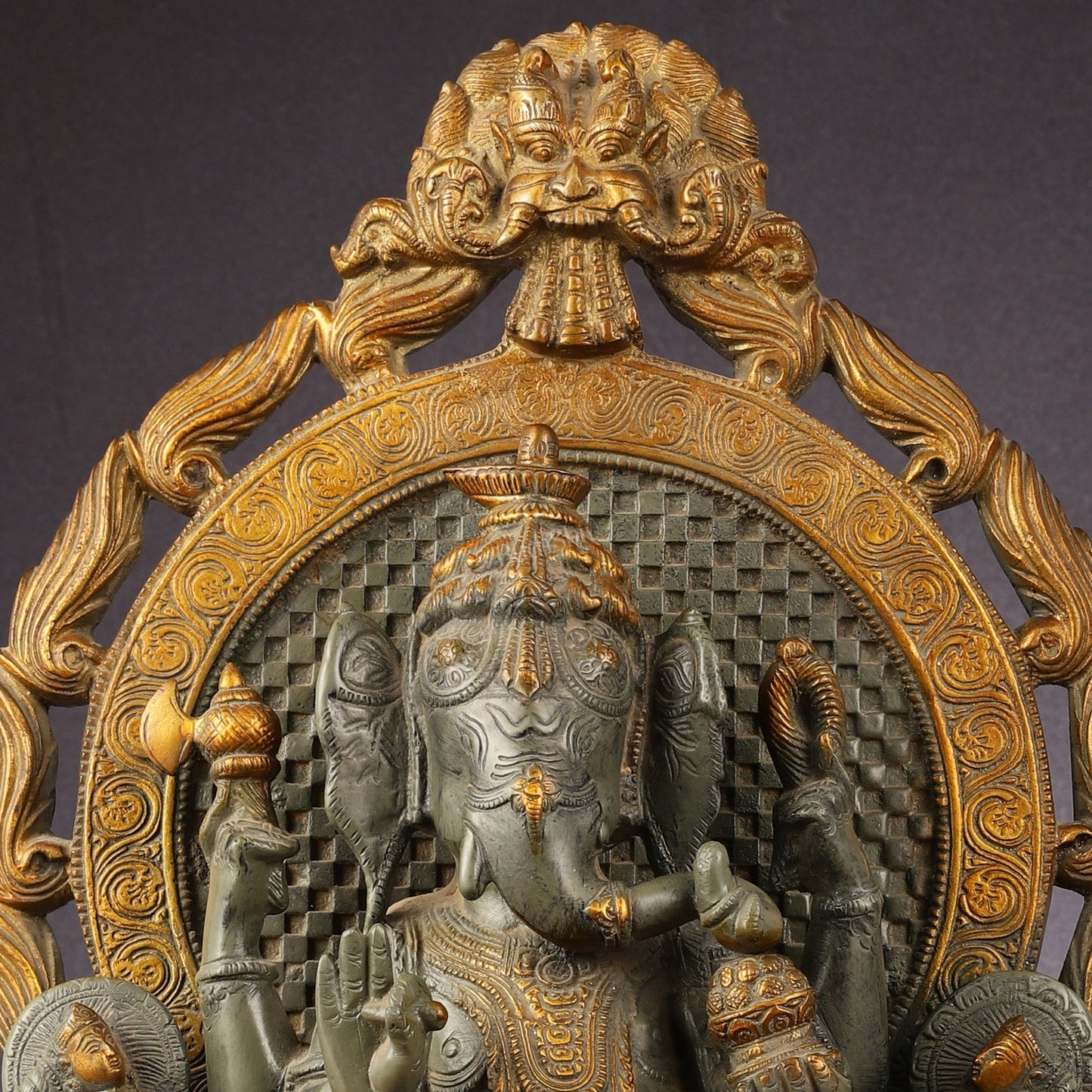 Brass Lord Ganesha Statue - Antique Tone with Riddhi Siddhi 18 inch