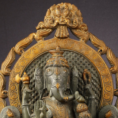 Brass Lord Ganesha Statue - Antique Tone with Riddhi Siddhi 18 inch