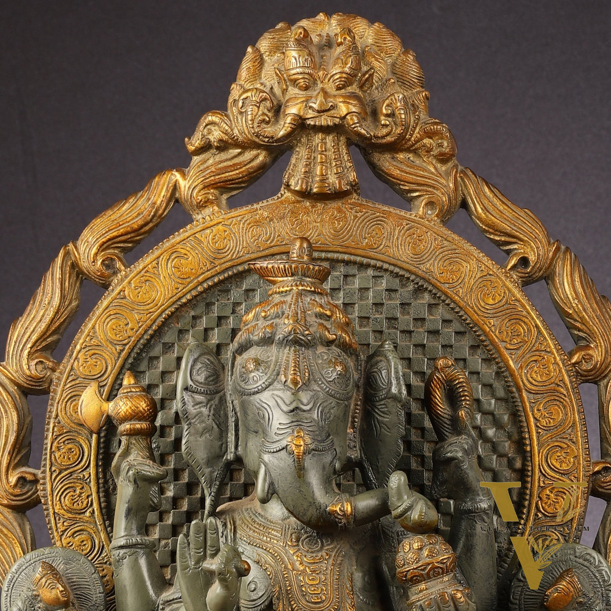 Brass Lord Ganesha Statue - Antique Tone with Riddhi Siddhi 18 inch