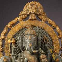 Brass Lord Ganesha Statue - Antique Tone with Riddhi Siddhi 18 inch