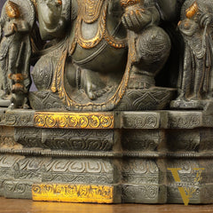 Brass Lord Ganesha Statue - Antique Tone with Riddhi Siddhi 18 inch
