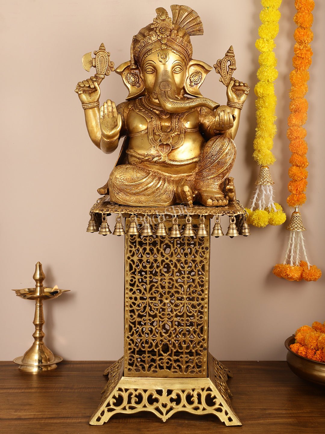 Brass Lord Ganesha Statue brass Stand/stool 42 inch