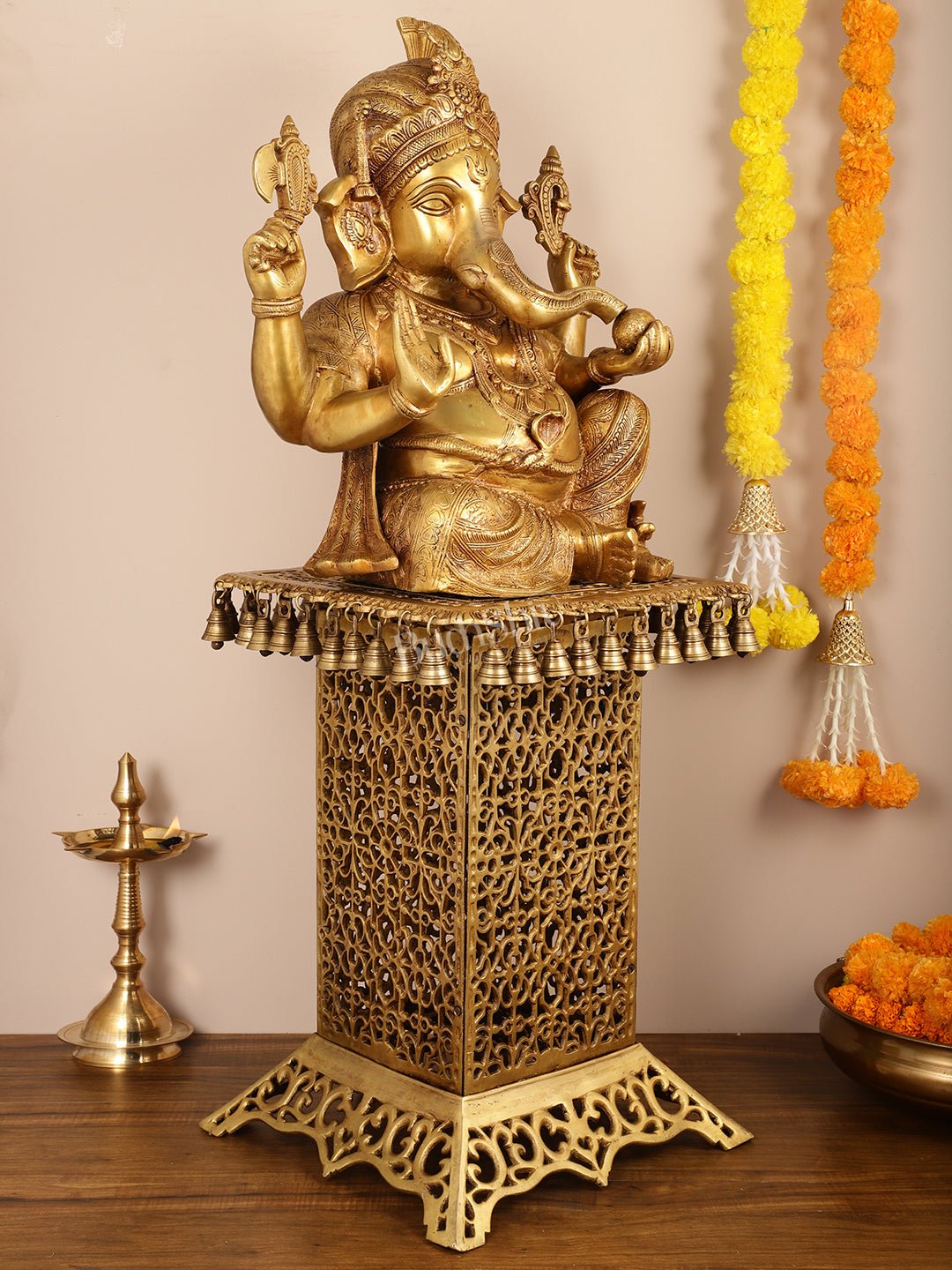 Brass Lord Ganesha Statue brass Stand/stool 42 inch