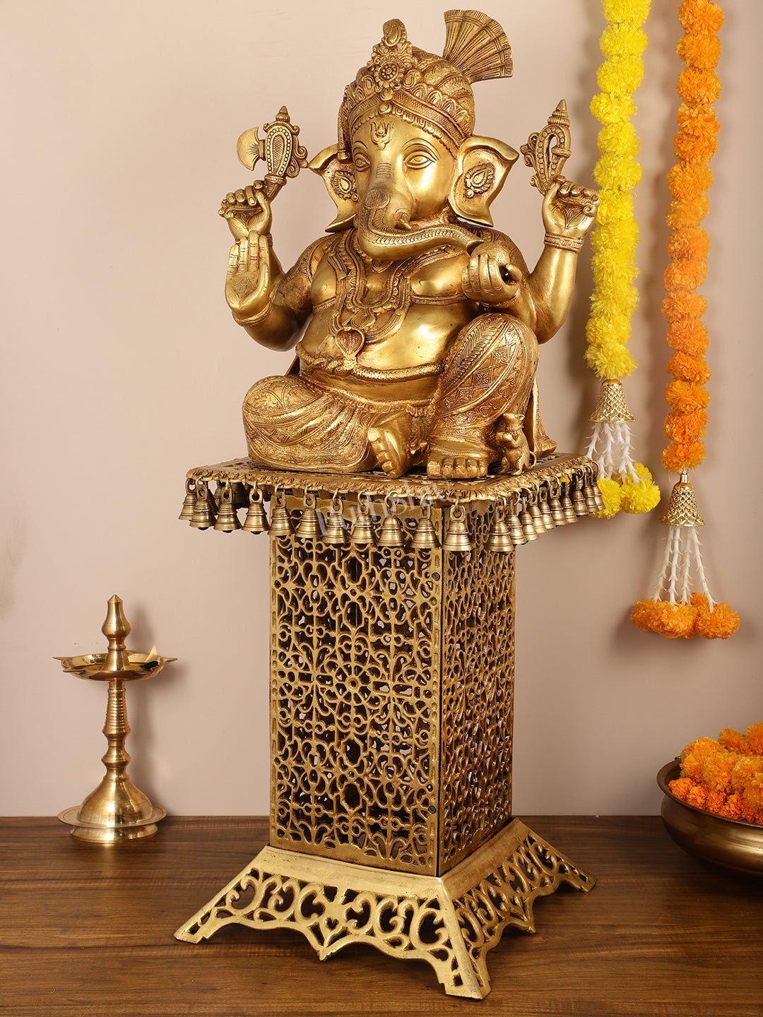 Brass Lord Ganesha Statue brass Stand/stool 42 inch