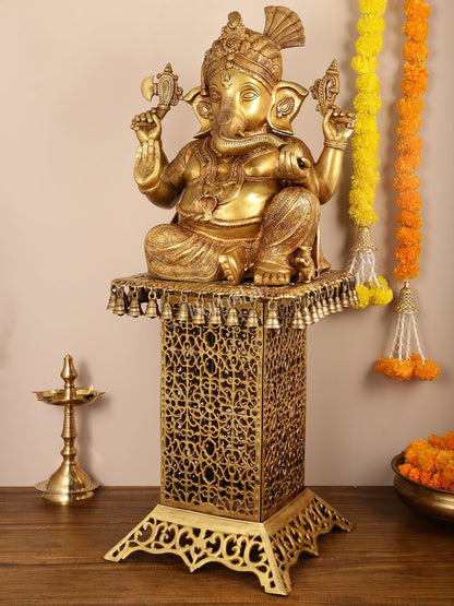 Brass Lord Ganesha Statue brass Stand/stool 42 inch