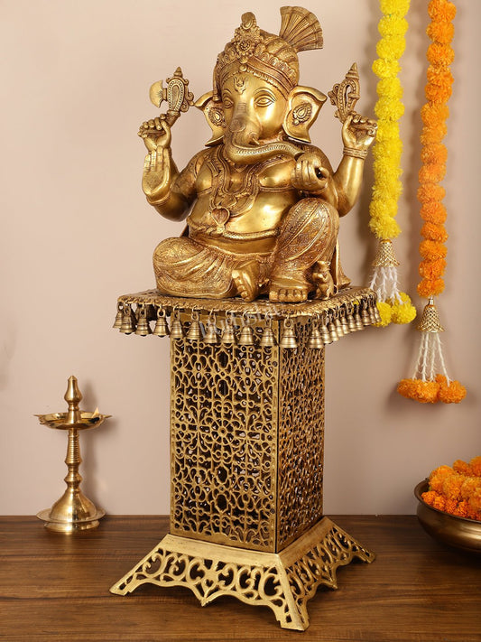 Brass Lord Ganesha Statue brass Stand/stool 42 inch