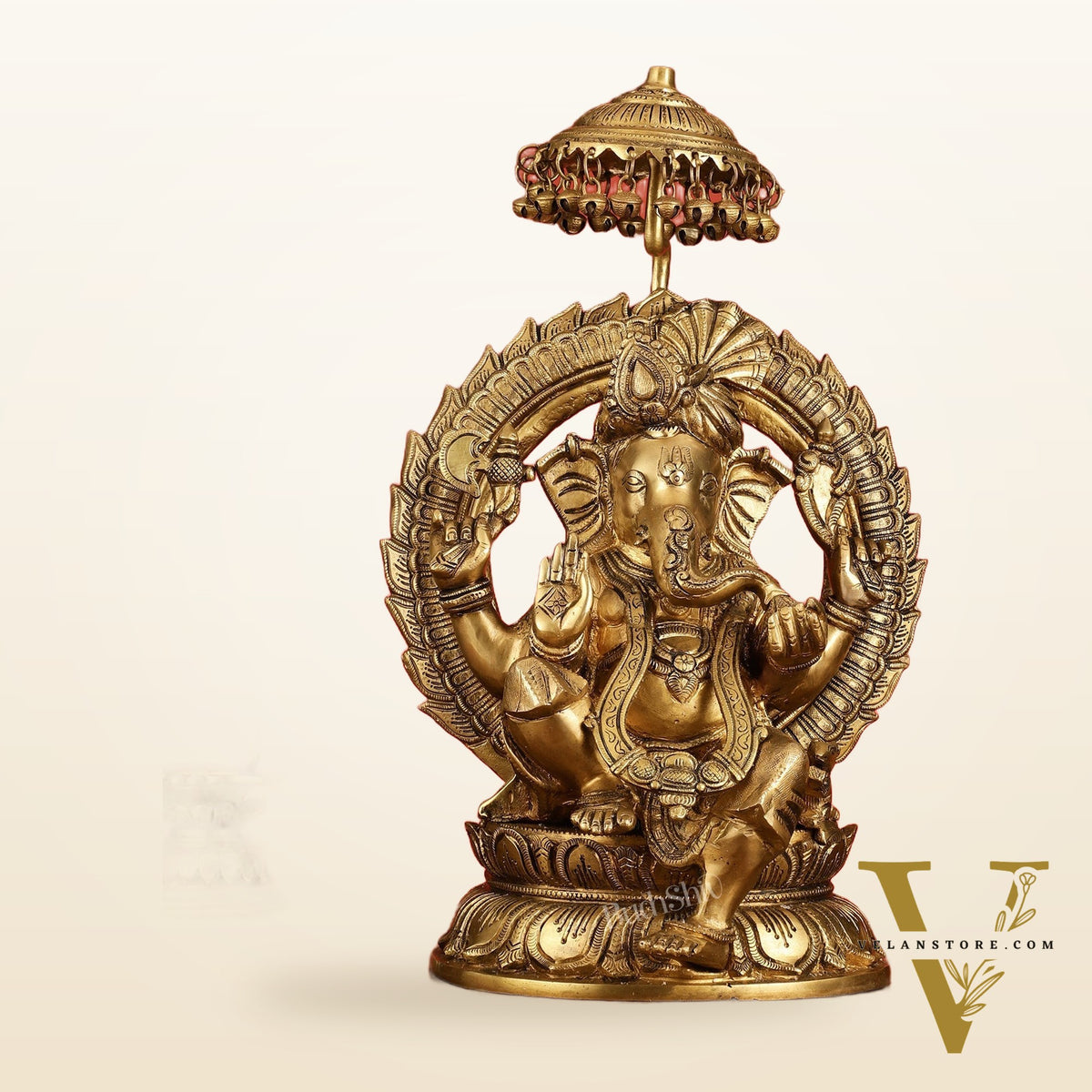 Brass Lord Ganesha Statue Seated on a Throne - 18 inch