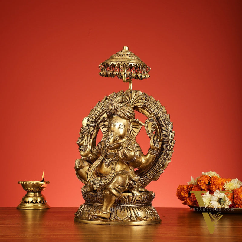 Brass Lord Ganesha Statue Seated on a Throne - 18 inch