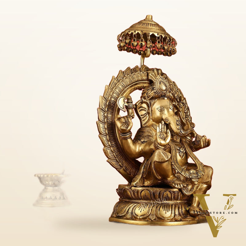 Brass Lord Ganesha Statue Seated on a Throne - 18 inch