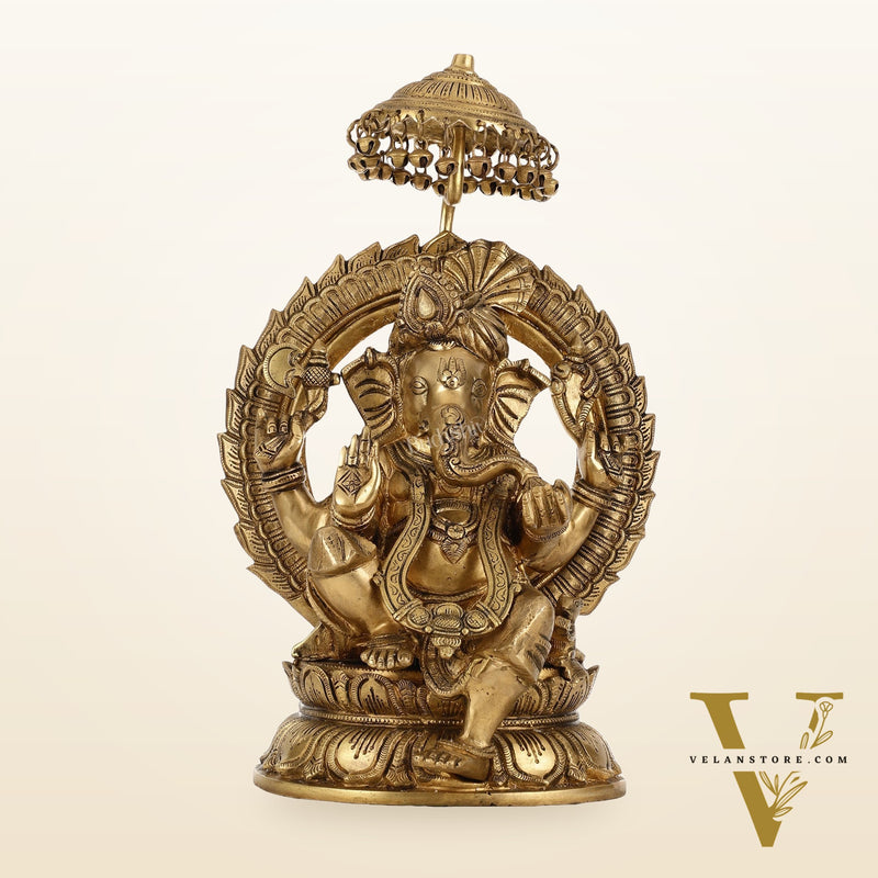 Brass Lord Ganesha Statue Seated on a Throne - 18 inch
