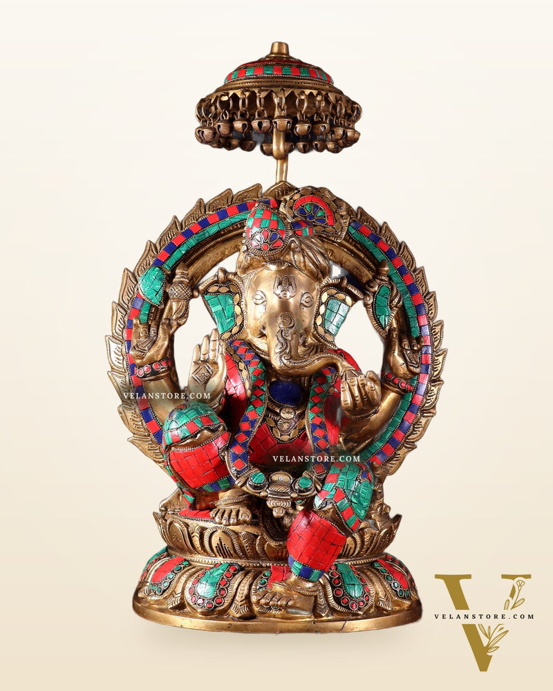 Brass Lord Ganesha Statue Seated on a Throne - 18 inch