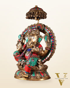 Brass Lord Ganesha Statue Seated on a Throne - 18 inch