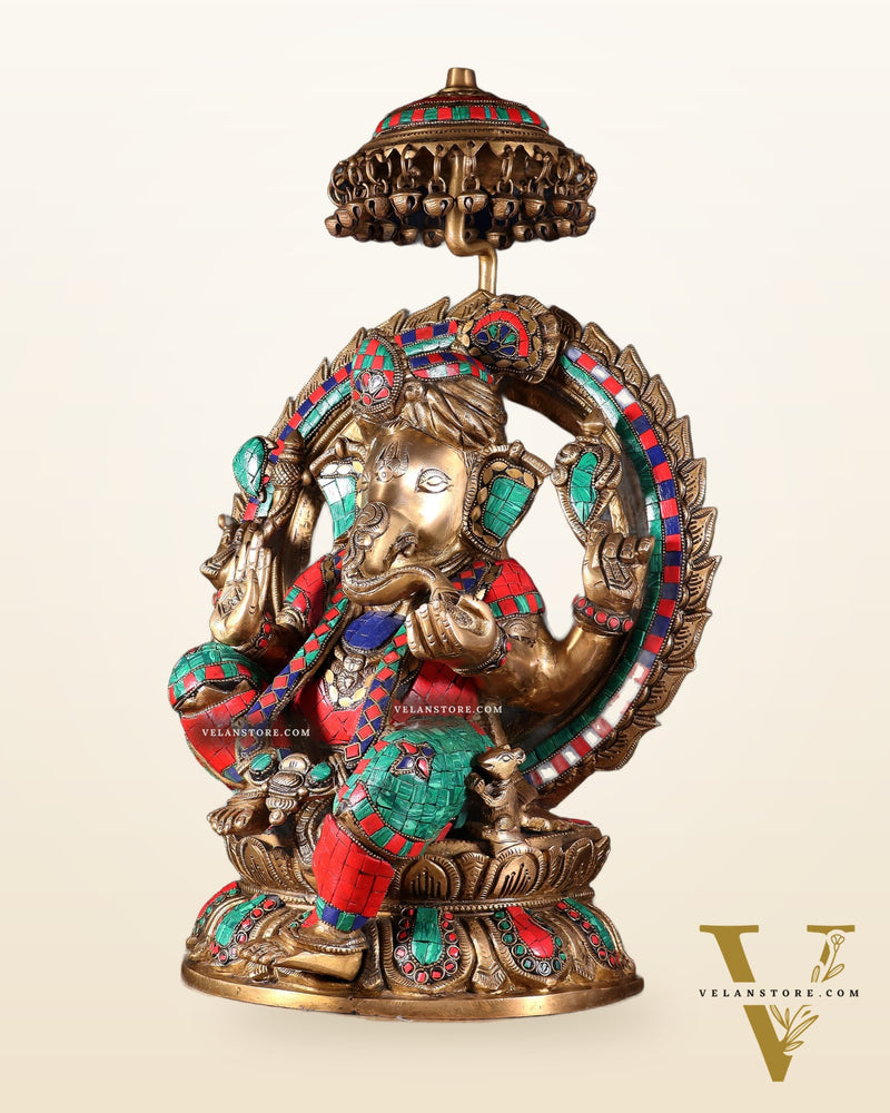 Brass Lord Ganesha Statue Seated on a Throne - 18 inch