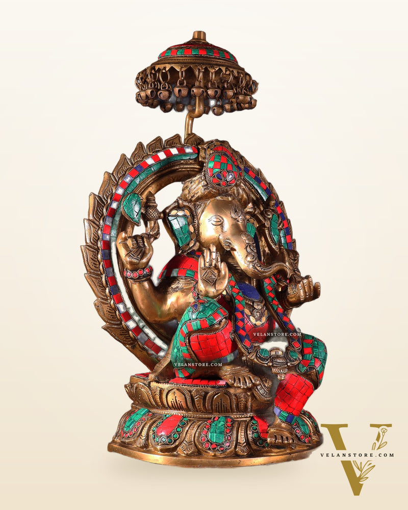 Brass Lord Ganesha Statue Seated on a Throne - 18 inch