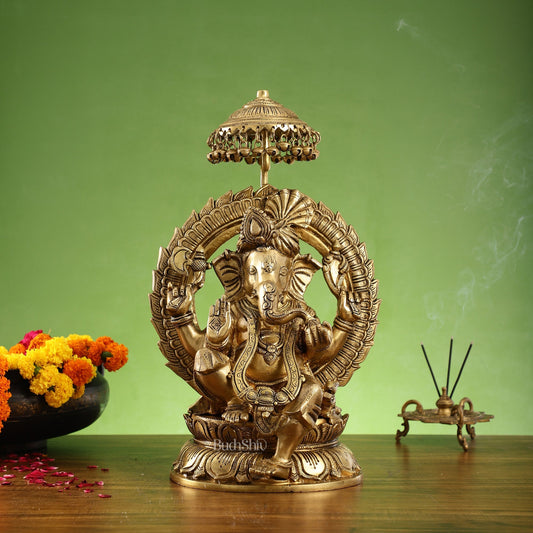 Ganesha Statue Seated on a Throne - 18 Inches
