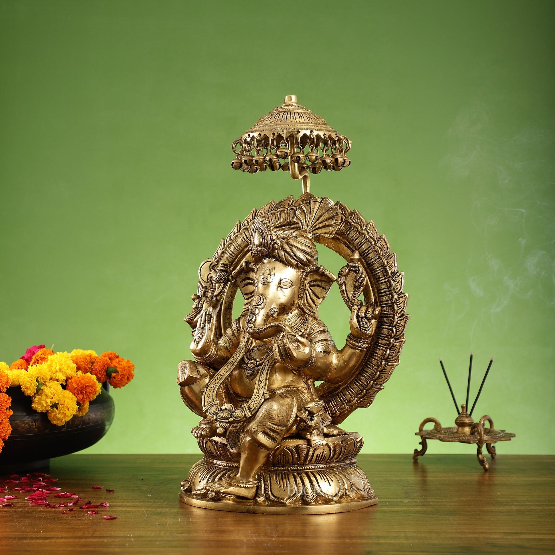 Ganesha Statue Seated on a Throne - 18 Inches