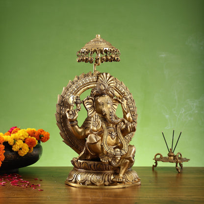Ganesha Statue Seated on a Throne - 18 Inches