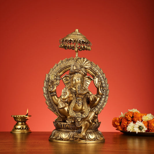 Brass Lord Ganesha Statue Seated on a Throne - 18 inch