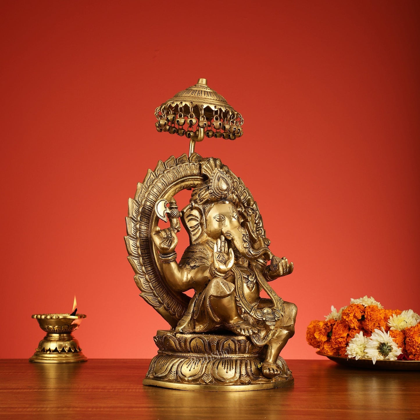 Brass Lord Ganesha Statue Seated on a Throne - 18 inch