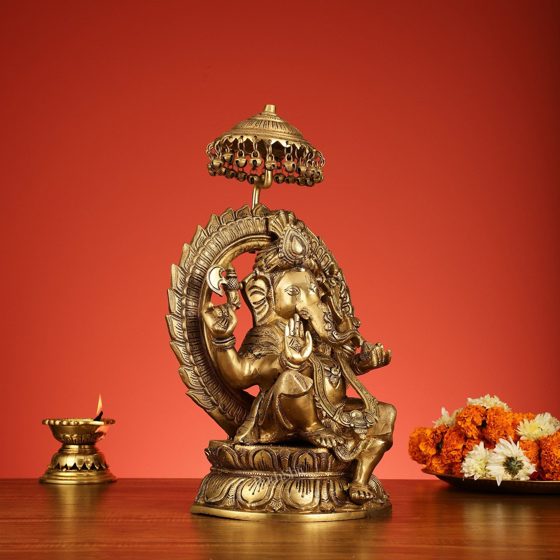Brass Lord Ganesha Statue Seated on a Throne - 18 inch