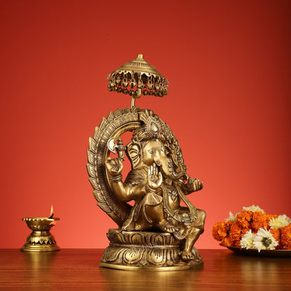 Brass Lord Ganesha Statue Seated on a Throne - 18 inch