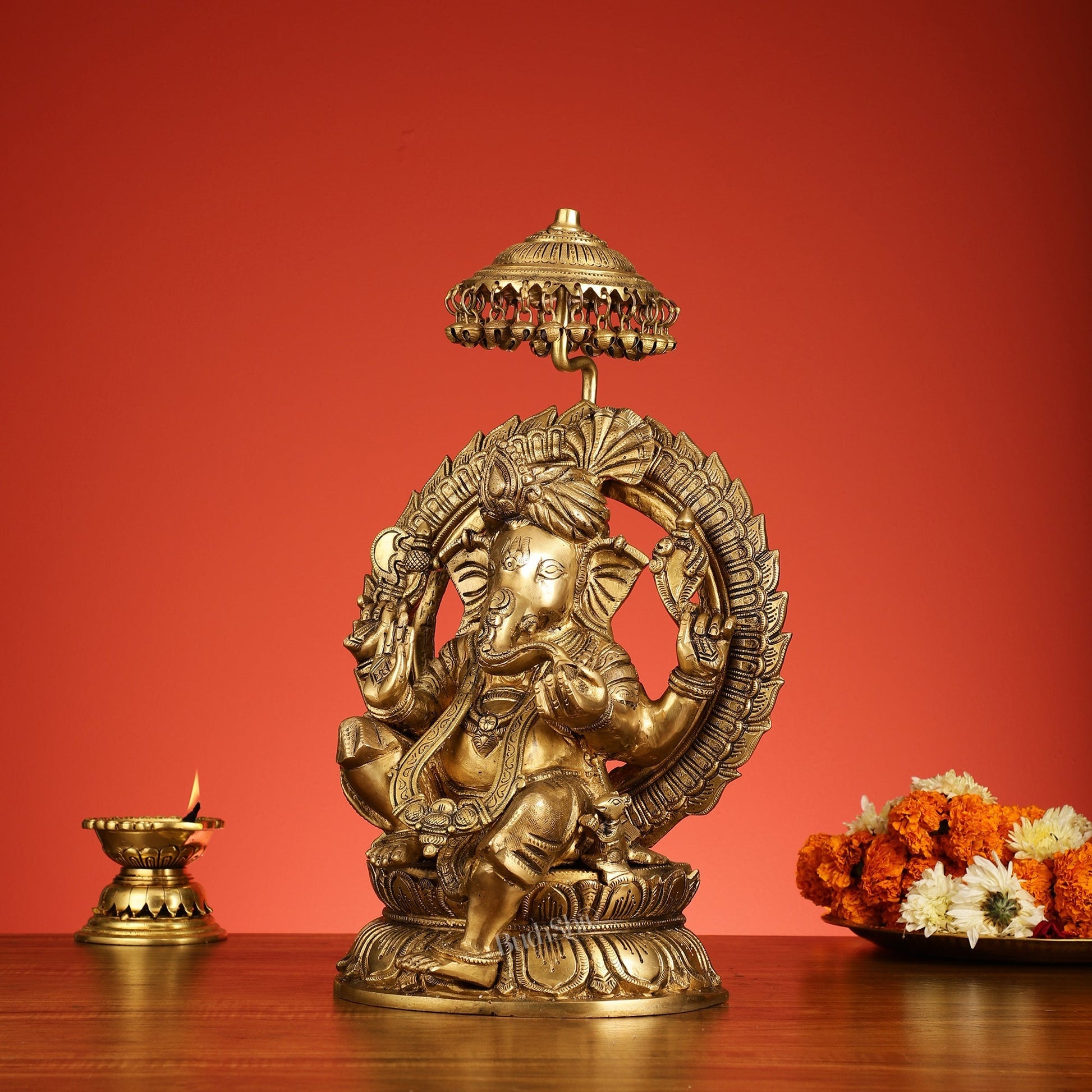 Brass Lord Ganesha Statue Seated on a Throne - 18 inch