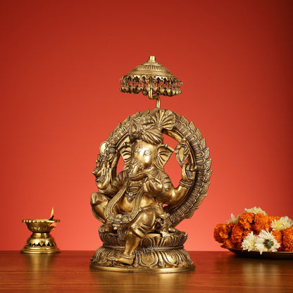 Brass Lord Ganesha Statue Seated on a Throne - 18 inch