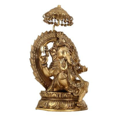 Brass Lord Ganesha Statue Seated on a Throne - 18 inch