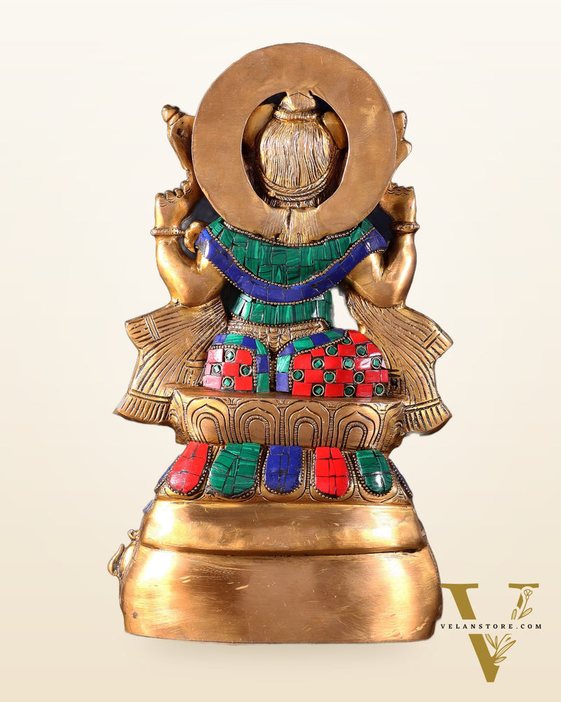 Brass Lord Ganesha Statue Seated on Elephant Throne - 12 Inch