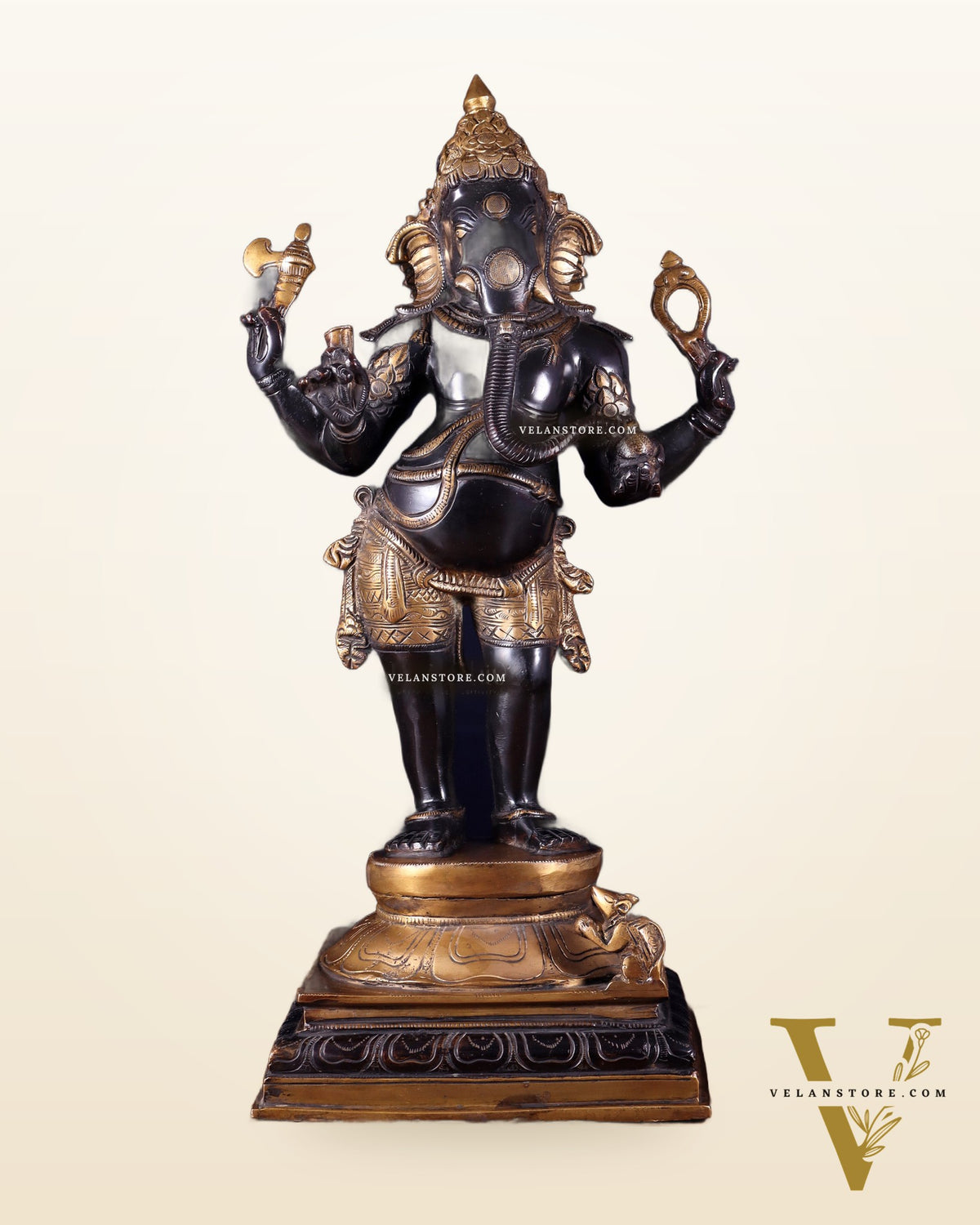 Brass Lord Ganesha Statue standing - 20 Inch black edition