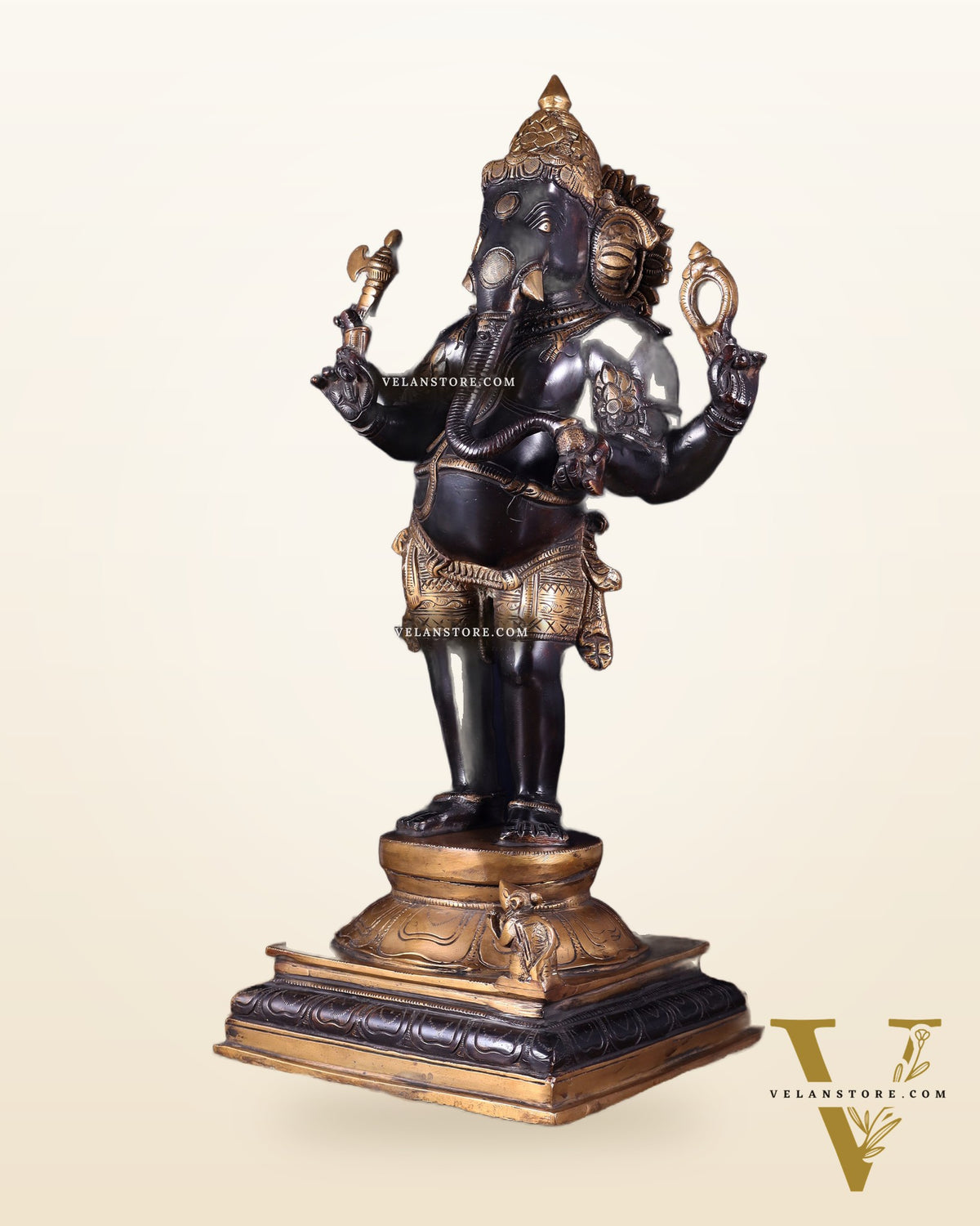 Brass Lord Ganesha Statue standing - 20 Inch black edition