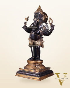Brass Lord Ganesha Statue standing - 20 Inch black edition