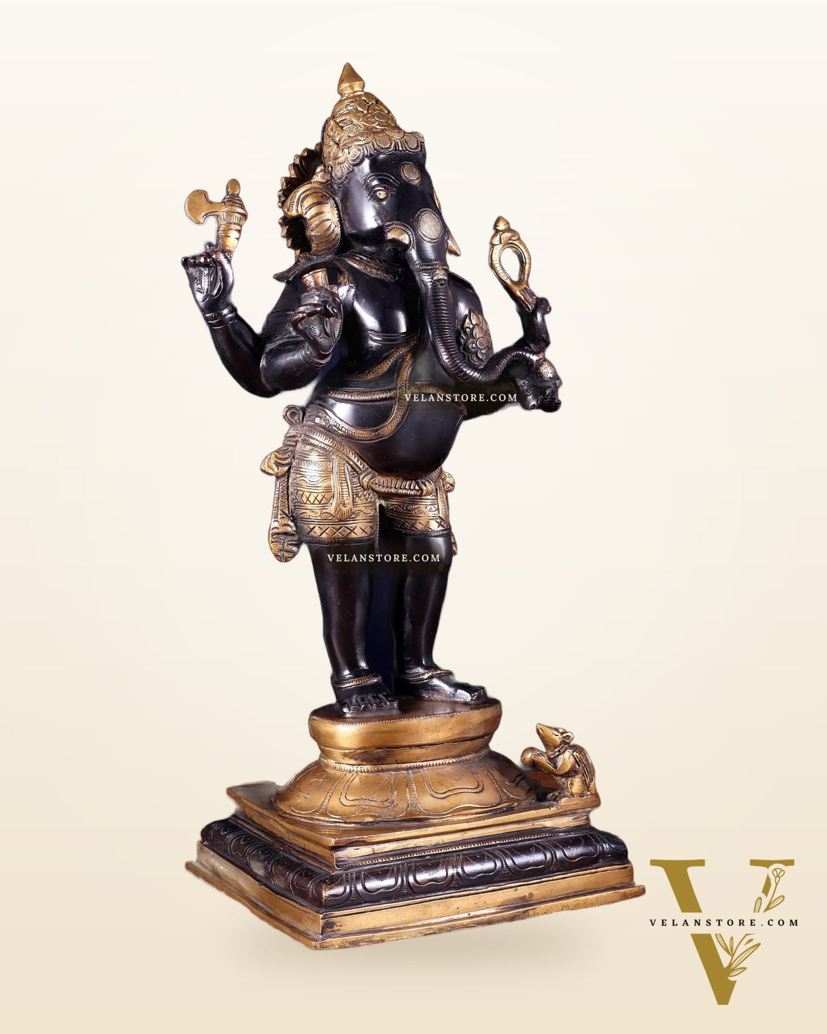 Brass Lord Ganesha Statue standing - 20 Inch black edition