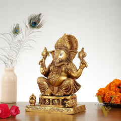 Brass Lord Ganesha Statue with Ashtavinayaka - 10 Inch