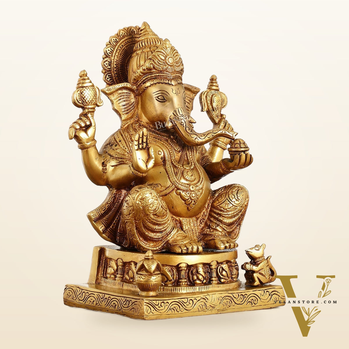 Brass Lord Ganesha Statue with Ashtavinayaka - 10 Inch