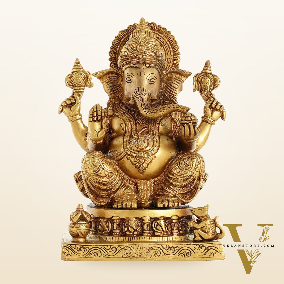 Brass Lord Ganesha Statue with Ashtavinayaka - 10 Inch