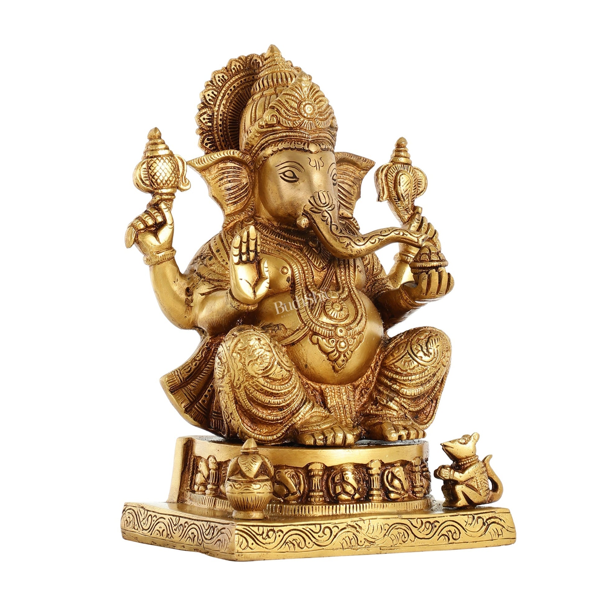 Brass Lord Ganesha Statue with Ashtavinayaka - 10 Inch