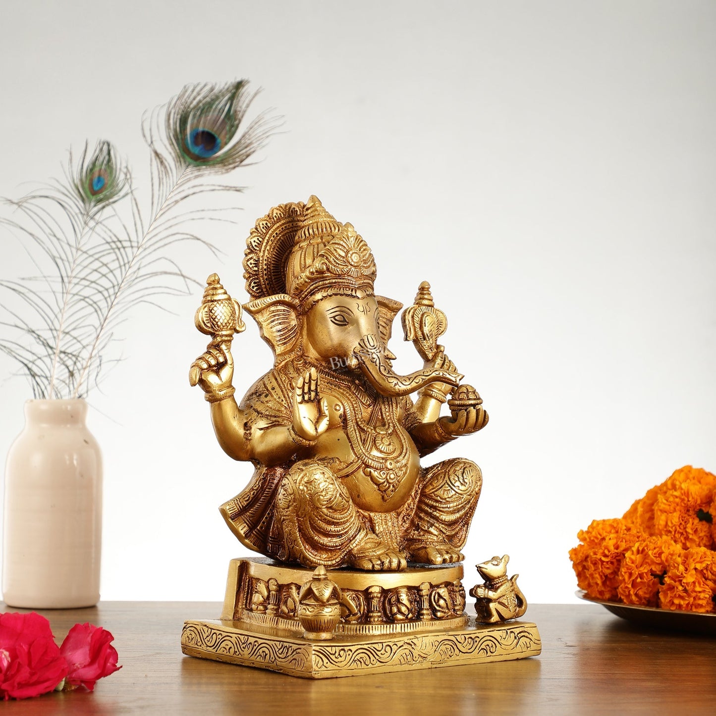 Brass Lord Ganesha Statue with Ashtavinayaka - 10 Inch