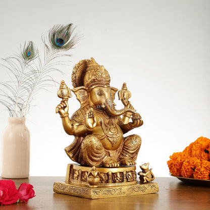 Brass Lord Ganesha Statue with Ashtavinayaka - 10 Inch