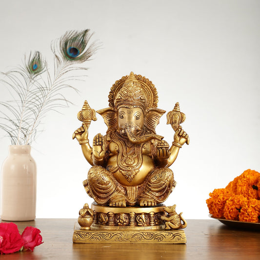 Brass Lord Ganesha Statue with Ashtavinayaka - 10 Inch
