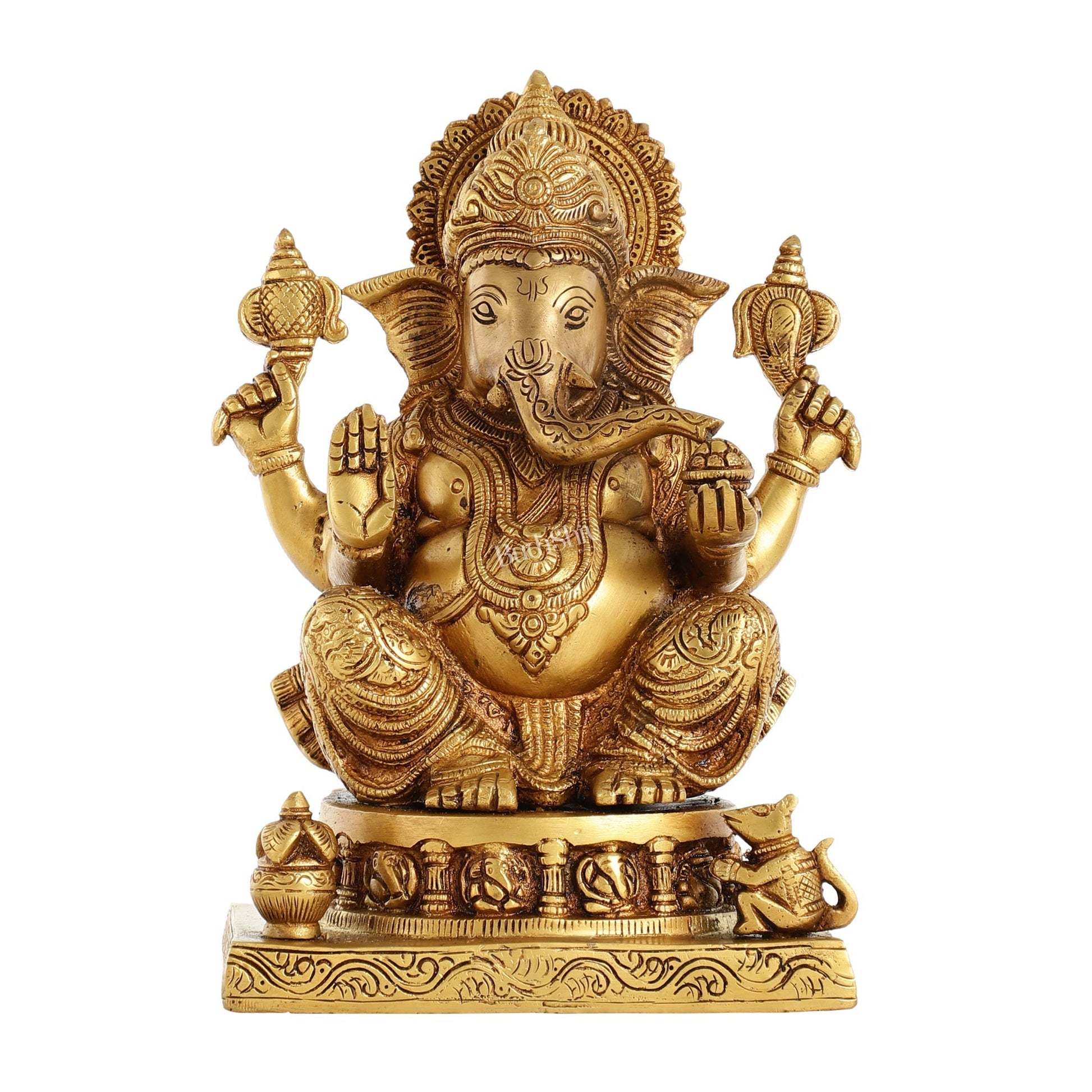 Brass Lord Ganesha Statue with Ashtavinayaka - 10 Inch