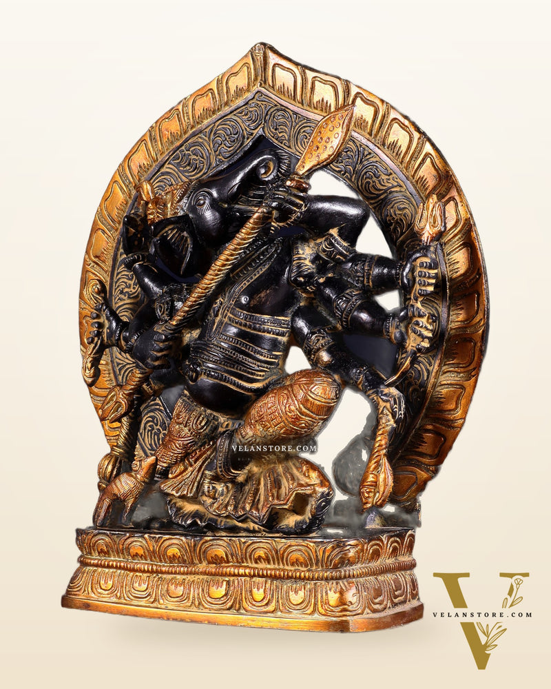 Brass Lord Ganesha Statue with eight Arms 9 inch